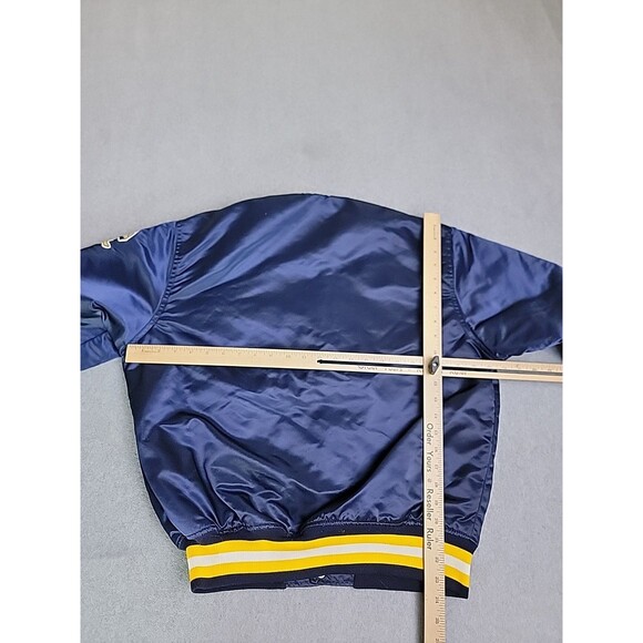 Vintage Starter Notre Dame Bomber Jacket Mens L Blue Satin Embroidered Irish 90s - Picture 11 of 14